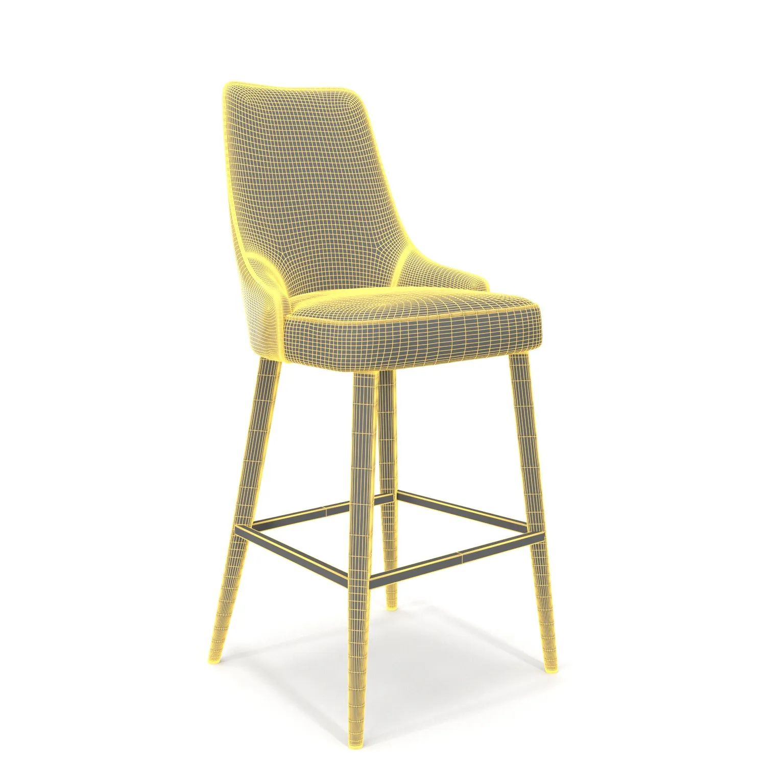 Leather Fabric Seat And Wooden Base Bar Stool PBR 3D Model_07